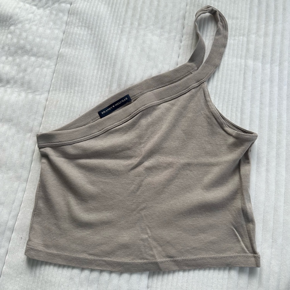 Brandy Melville one shoulder tan top